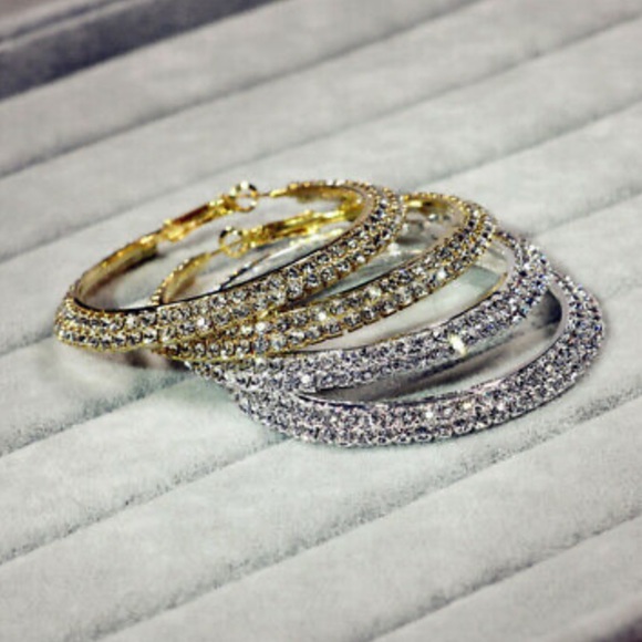 New 925 Sterling silver Hoop Diamond Earrings - Picture 2 of 5